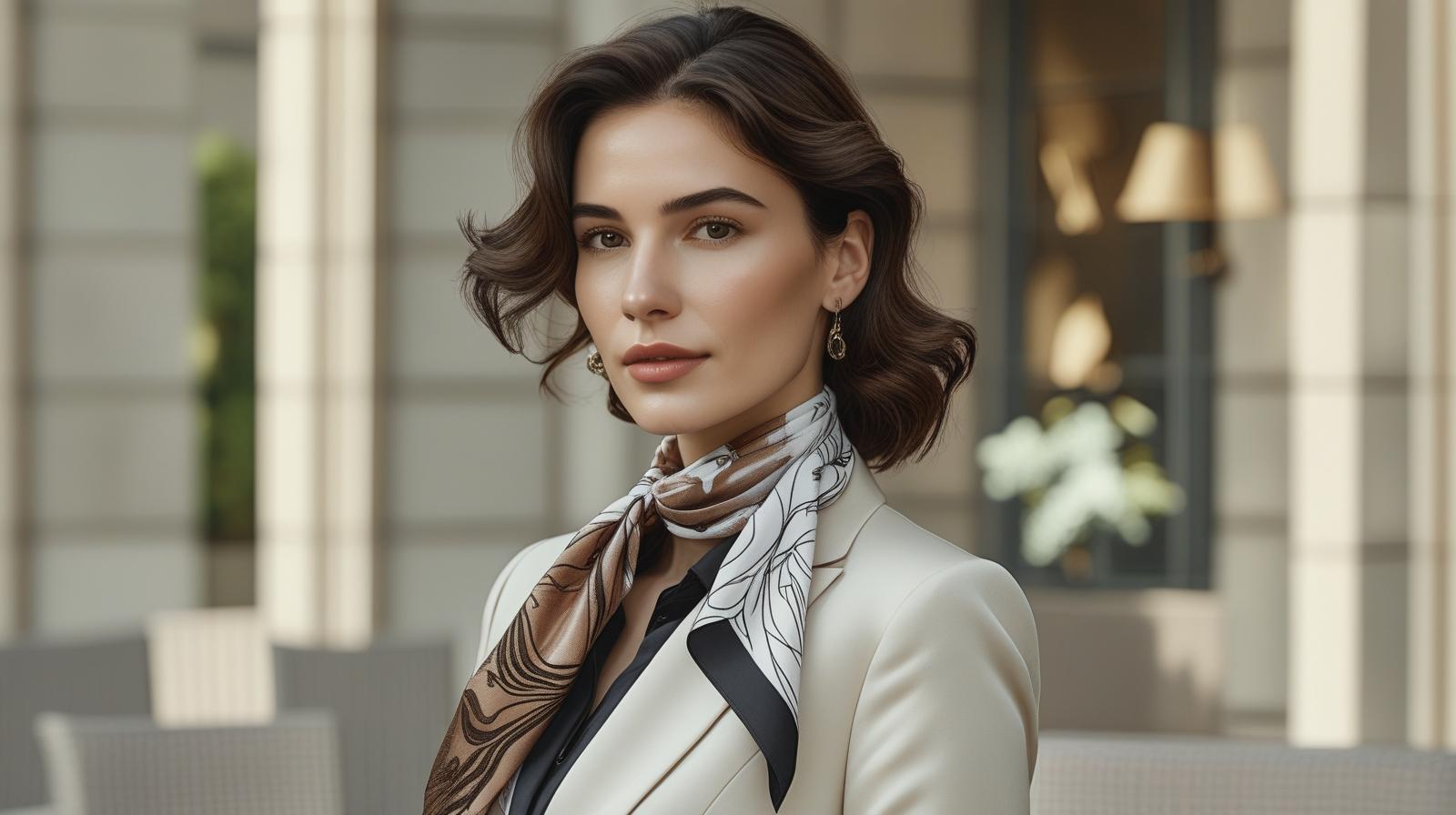 seo the silk scarf to bind on the head covered the haar brown haar woman as business woman